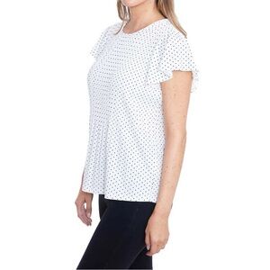 Philosophy - Short Sleeve Flutter Pleated Polka Dot Top